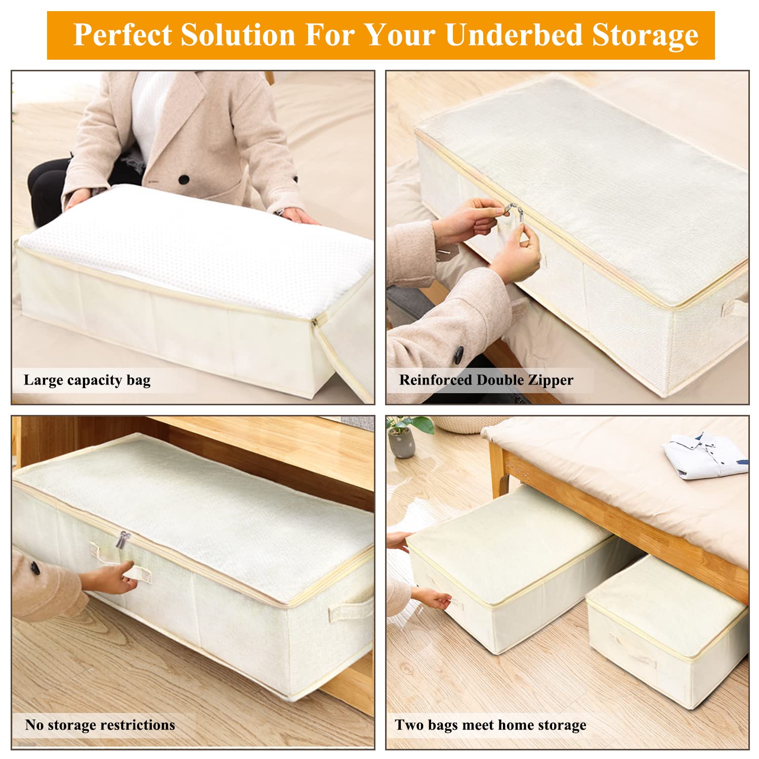 Punemi beige underbed storage box protects bedding and keeps chaos away.