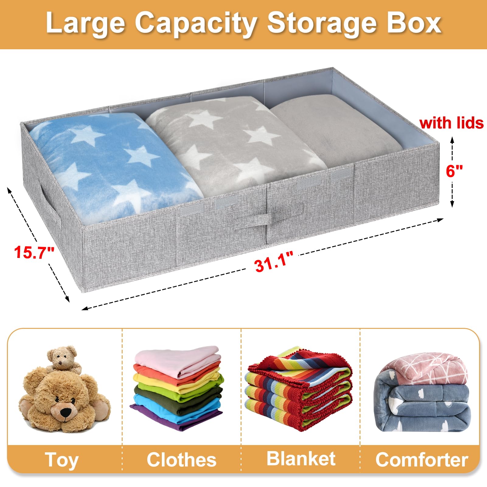 Punemi durable under-bed bag for toys and clutter reduction