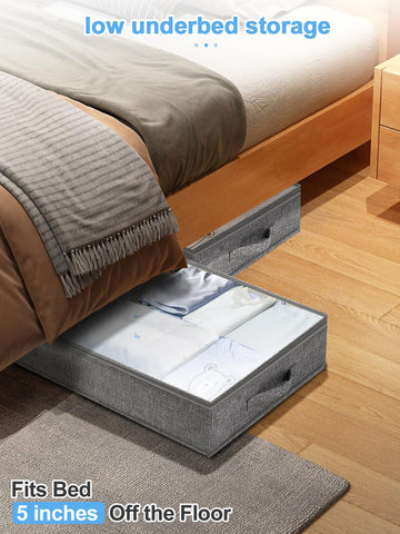 Punemi label pocket under-bed organizer grey, quick content identification.