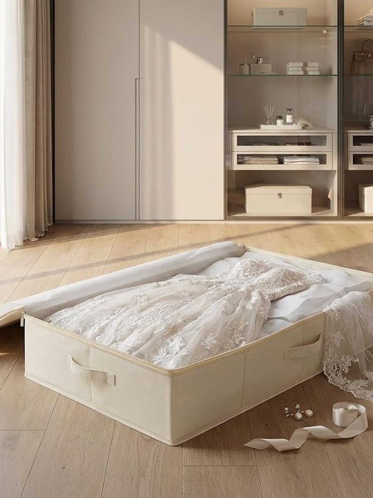 Punemi large-item under-bed storage for bulky linens.