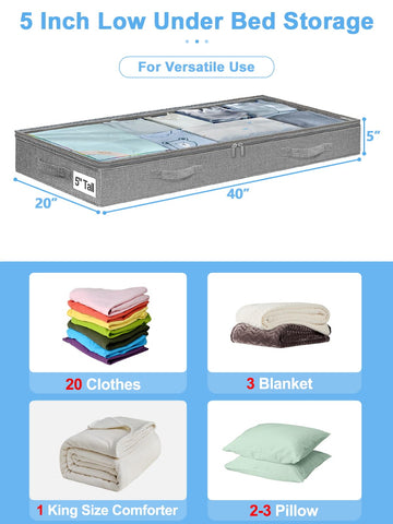 Punemi soft-sides under-bed bin grey, lightweight and foldable for quick closet reorganization.