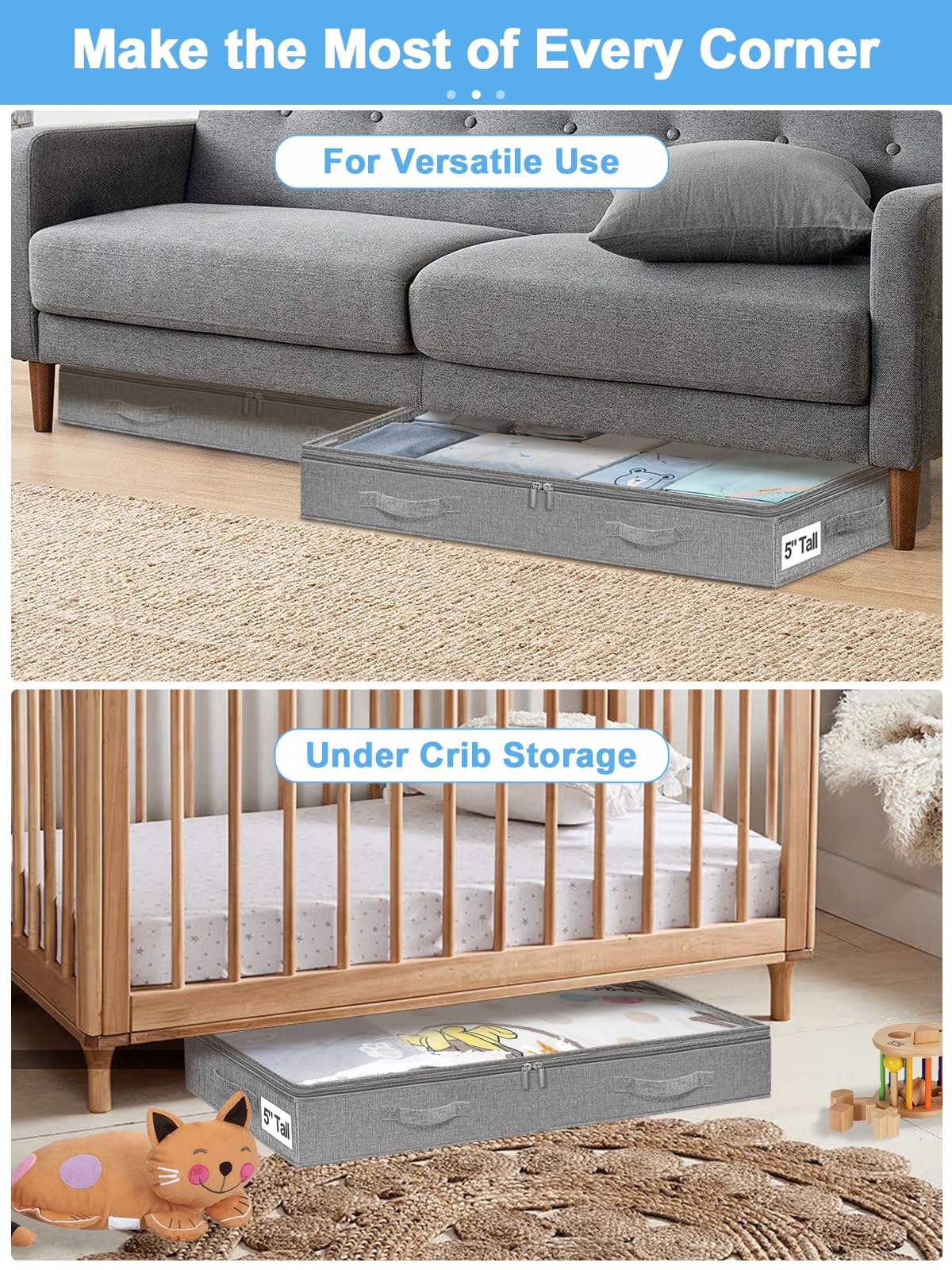 Punemi under-bed storage solution for blankets and clothes in dorm rooms grey.