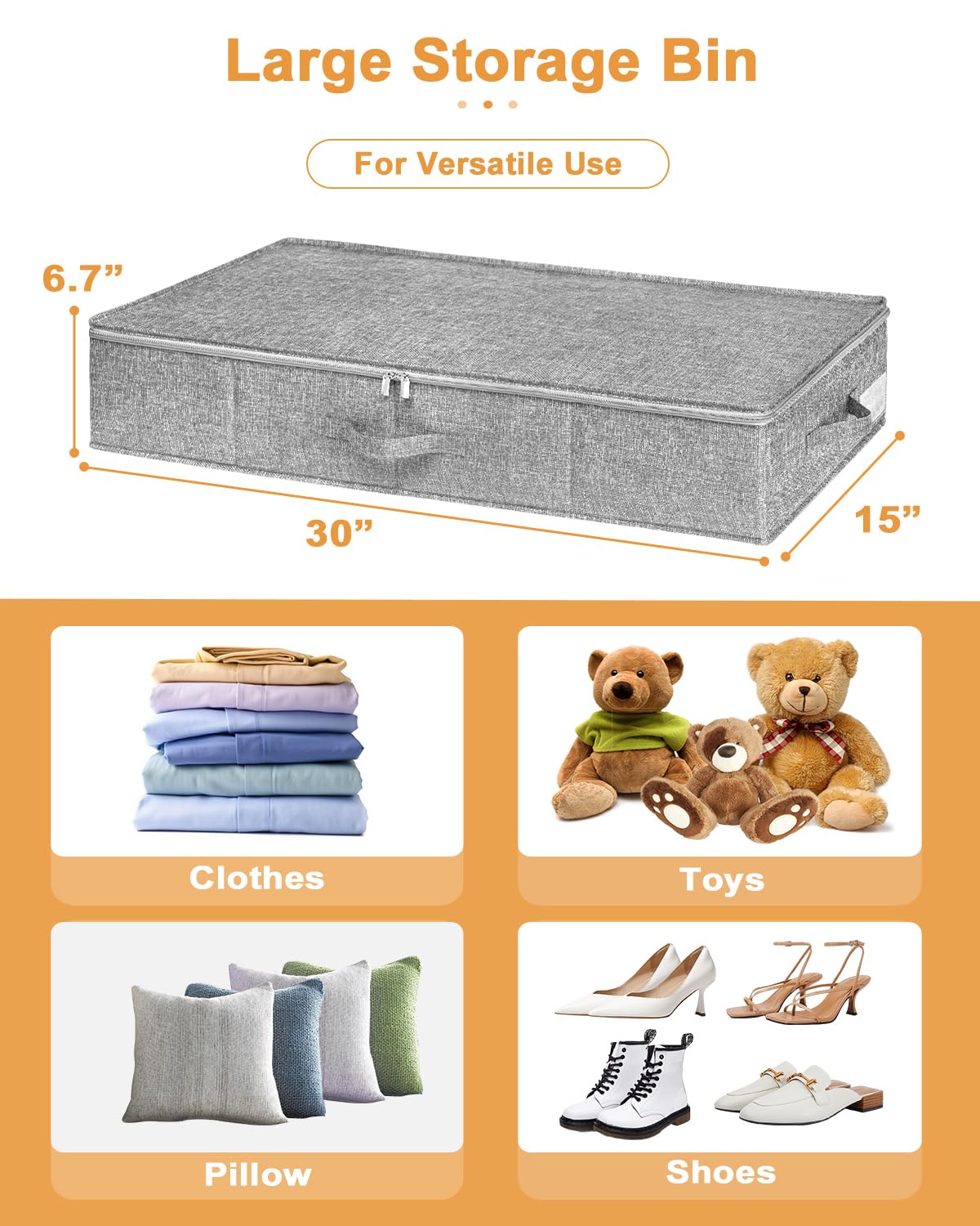 Punemi storage measures 30x15x6.7 inches, fitting under most beds.