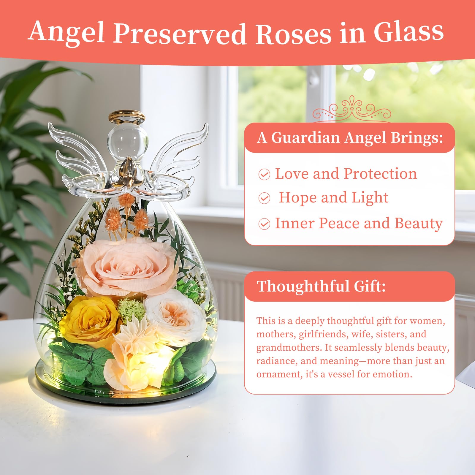 Puppiluv warm LED illumination highlights preserved blooms during evenings