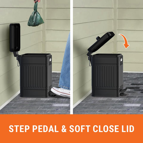 Pupzle durable black metal can withstand outdoor use.