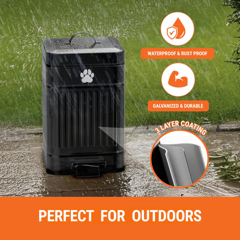 Pupzle rain and rust-proof metal can keeps your yard neat.