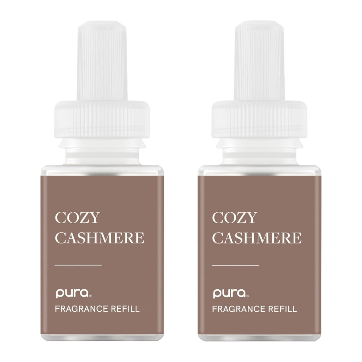 Pura Cozy Cashmere bottle showcasing warm coconut-vanilla-sandalwood notes.