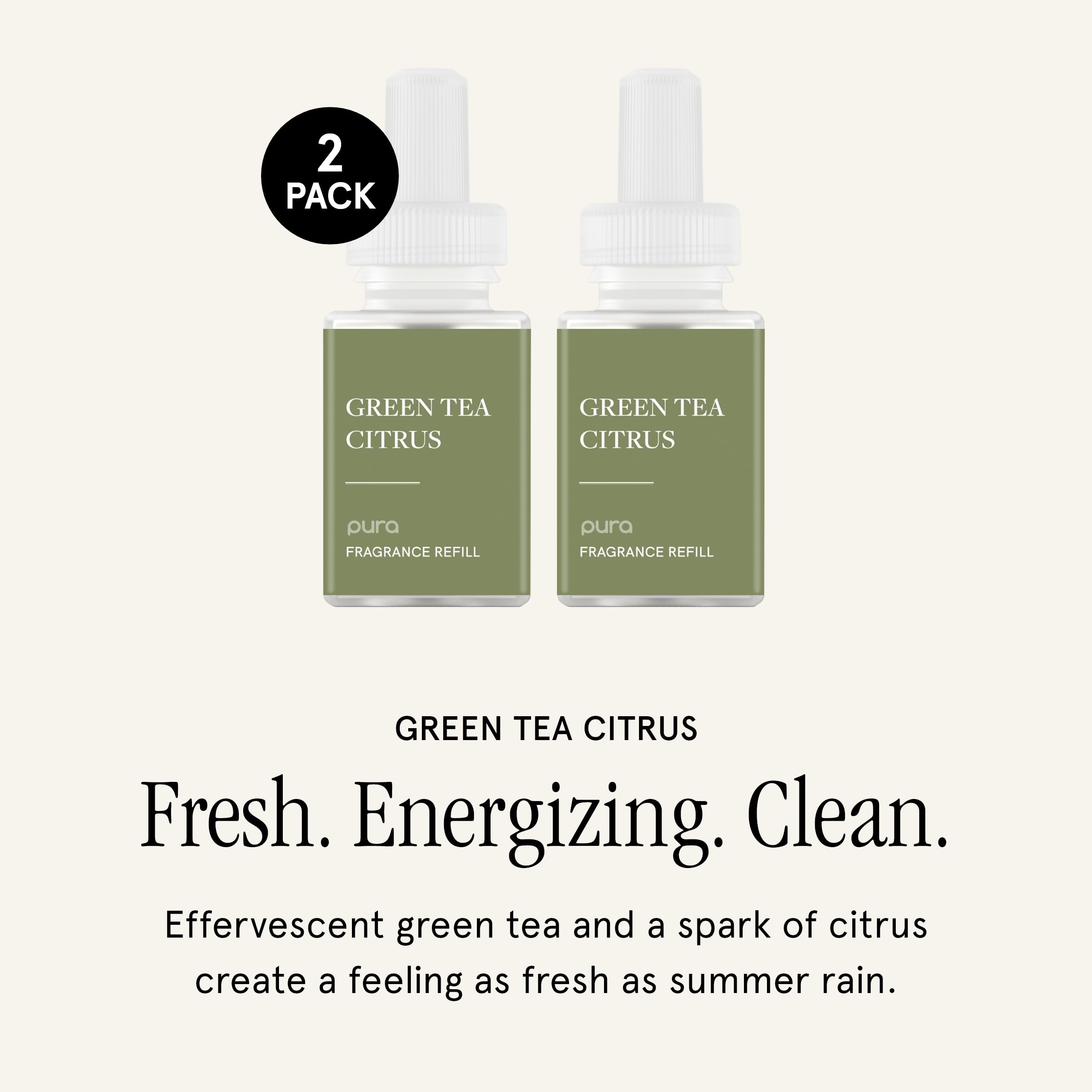 Pura Green Tea Citrus refill diffuser-side view, easy swap for continuous scent throughout rooms.