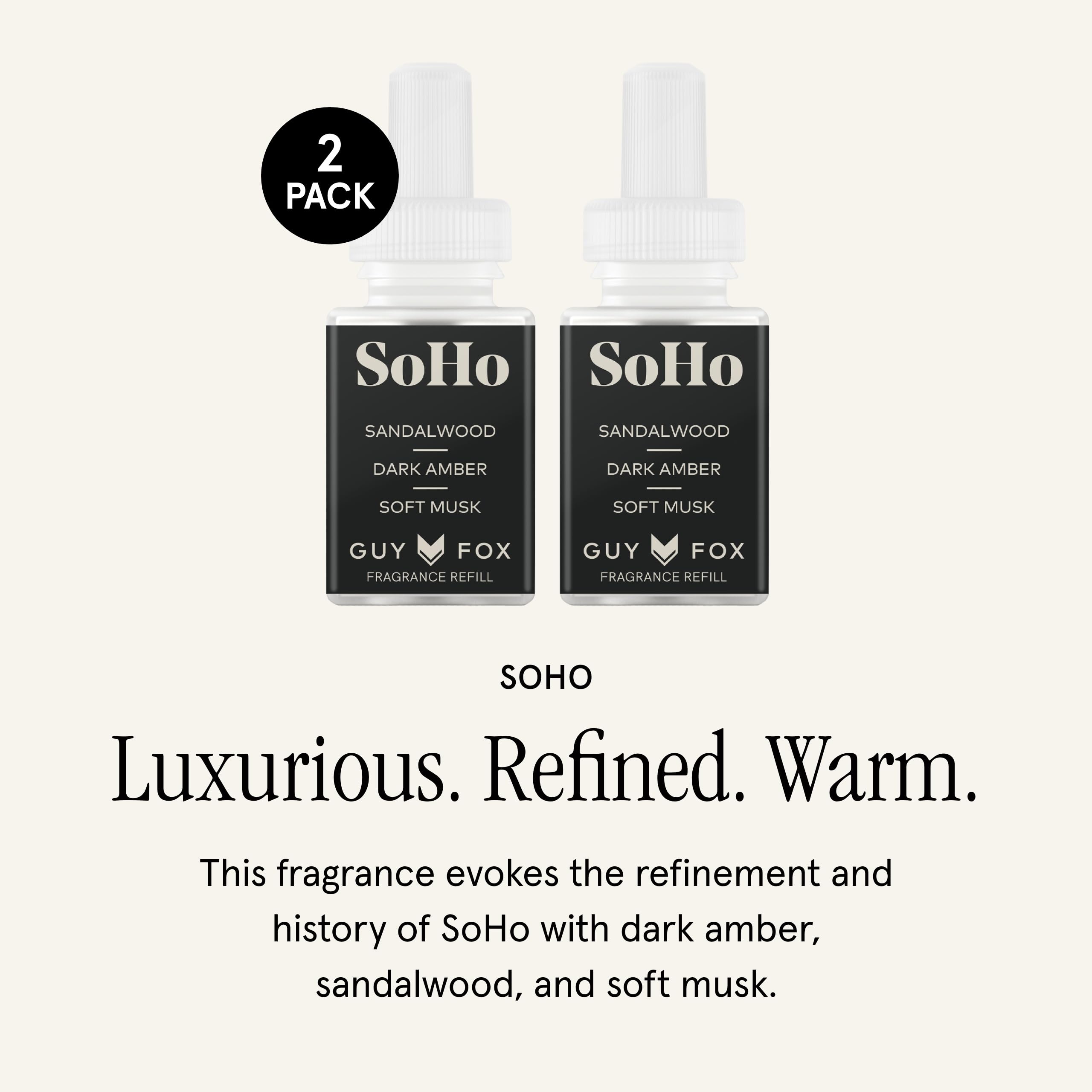 Pura GUY FOX SoHo refill packaging highlights long-lasting scent.