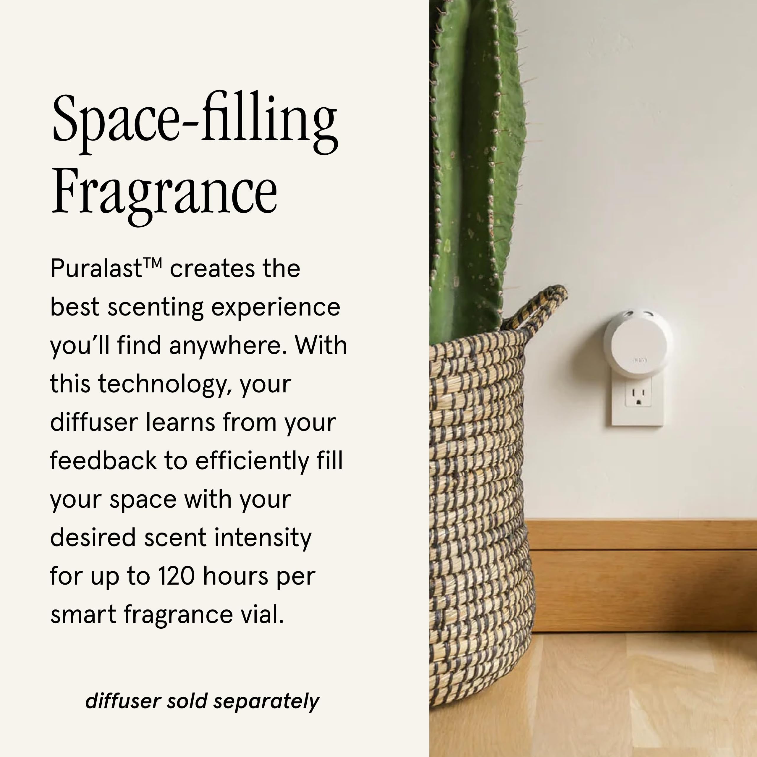 Pura Moodcast Daydreamer diffuser scene in living room promoting serene ambiance