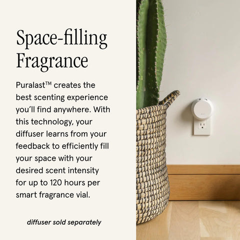Pura Moodcast Daydreamer diffuser scene in living room promoting serene ambiance