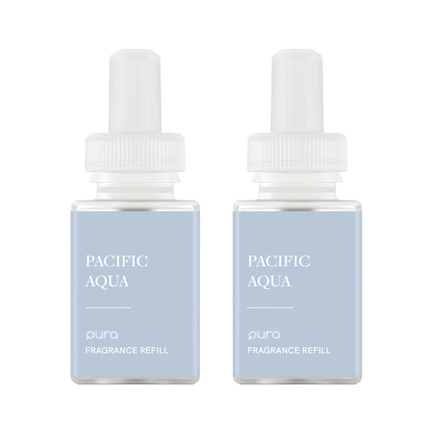 Pura Pacific Aqua 2-pack refill ready for use, promising lasting home scent.