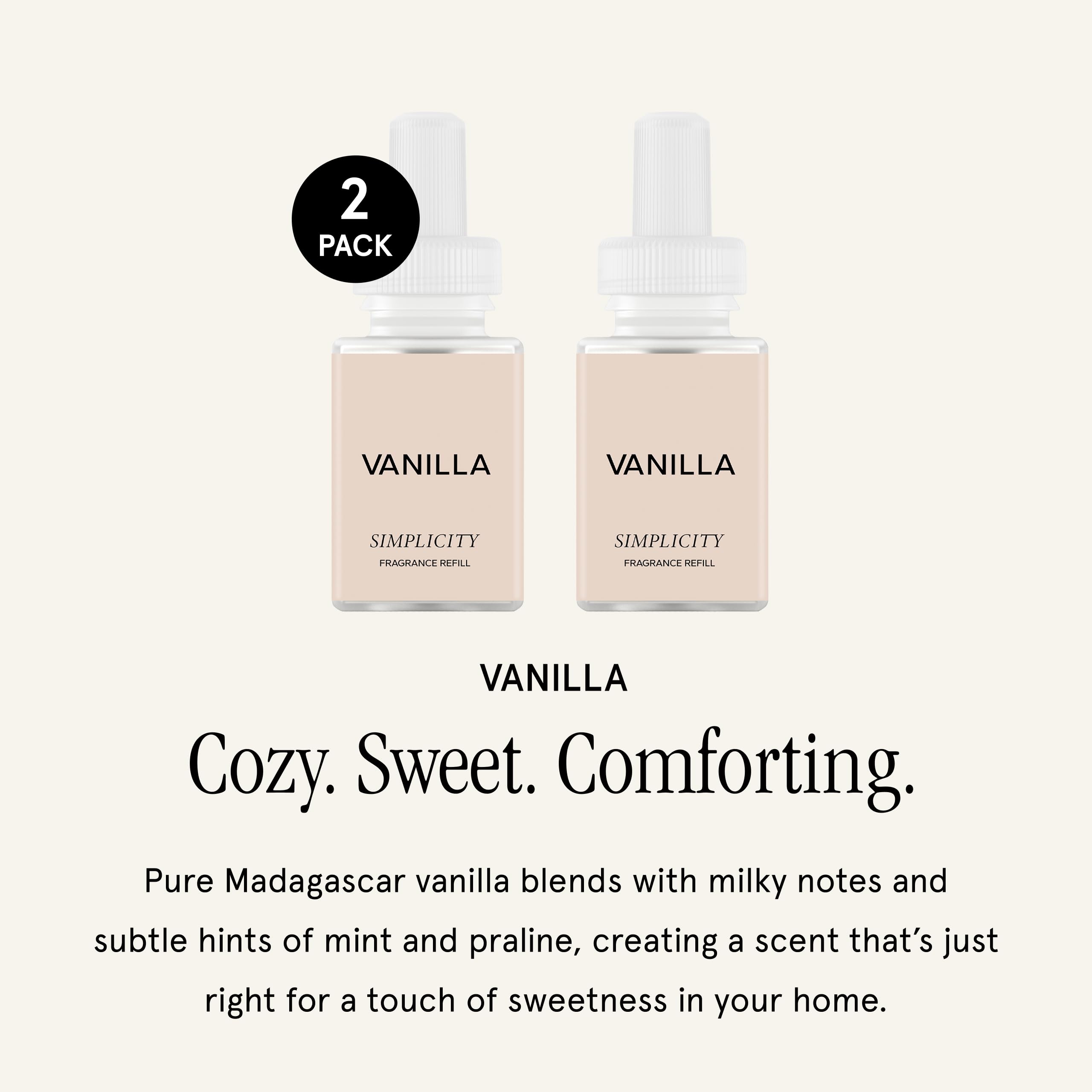 Pura & Simplicity vanilla refill packaging highlights premium fragrance and ethical sourcing.