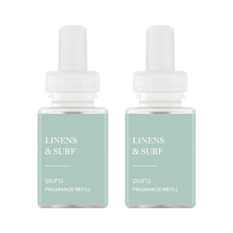 Pura Linen scent refill bottle pour delivers a fresh, long-lasting laundry aroma.