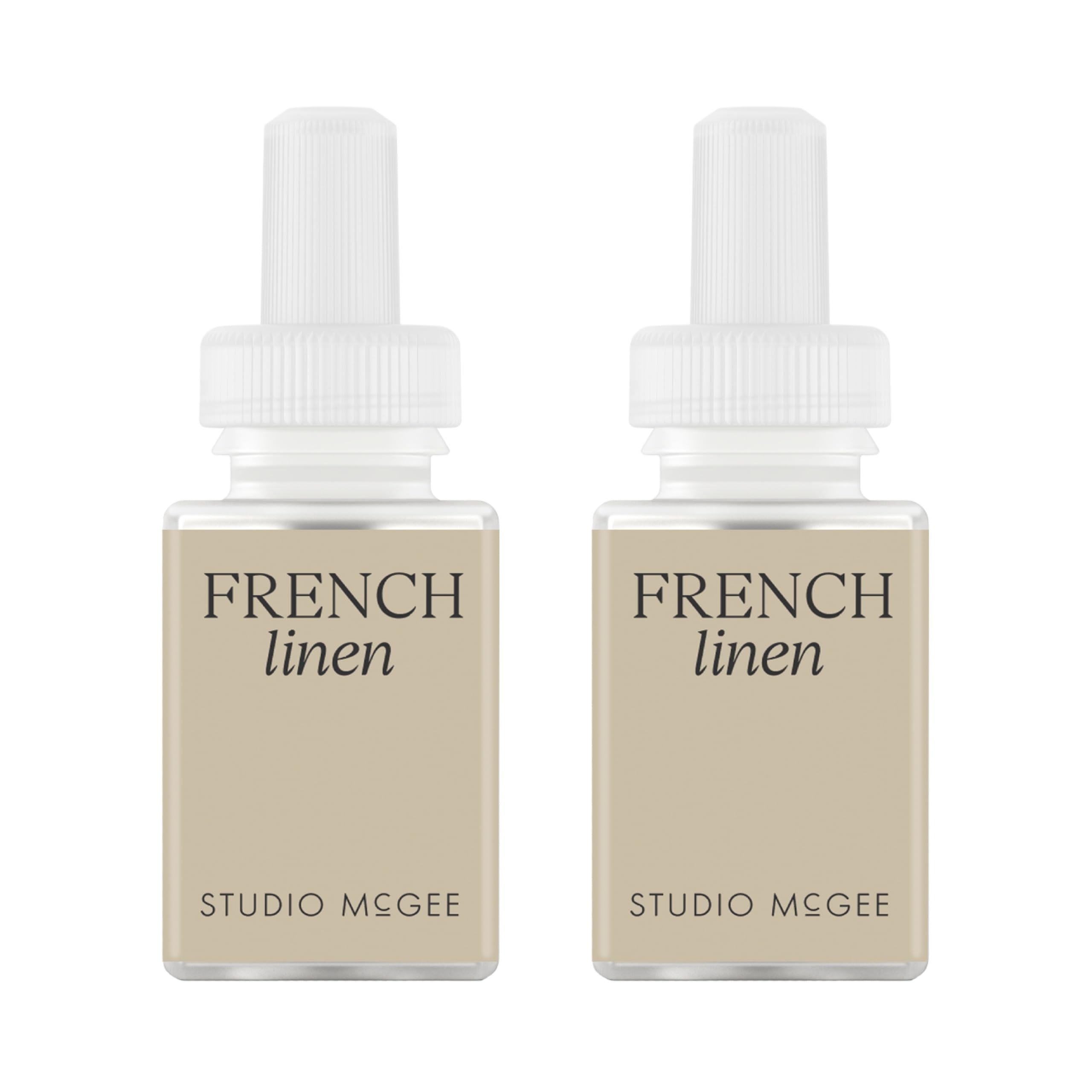 Pura Studio McGee French Linen refill bottle enhances ambiance with a calm, refined aroma.