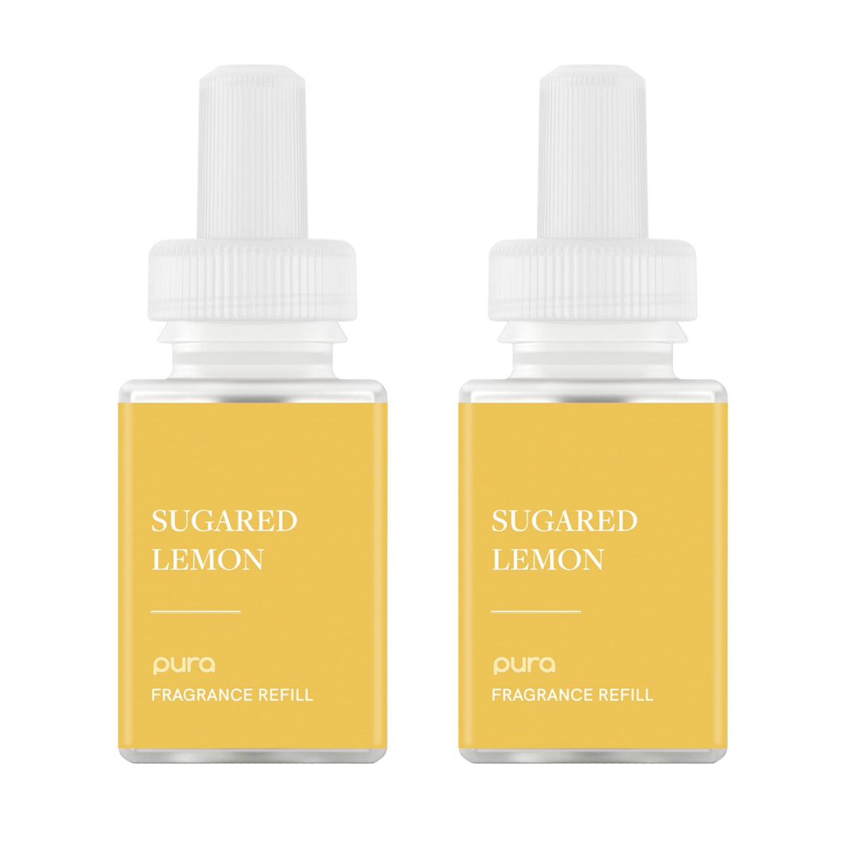 Pura Sugared Lemon refill pack shown, delivering long-lasting fragrance for home environments.