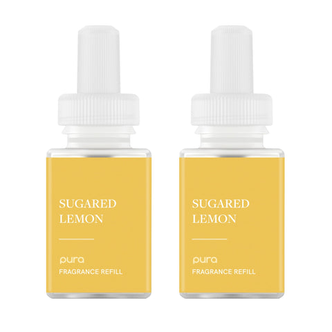 Pura Sugared Lemon refill pack shown, delivering long-lasting fragrance for home environments.