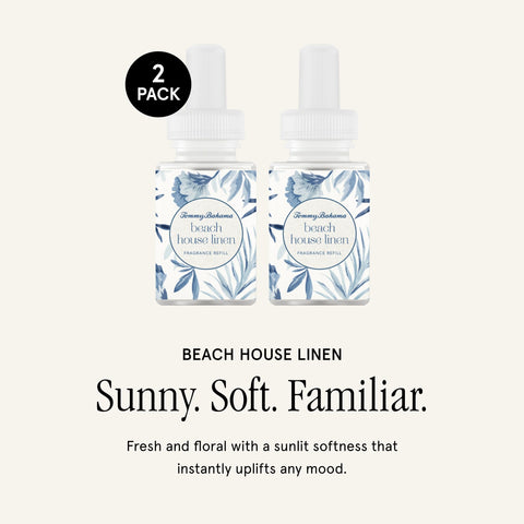 Pura Tommy Bahama Beach House Linen diffuser bottle close-up for island-inspired ambiance.