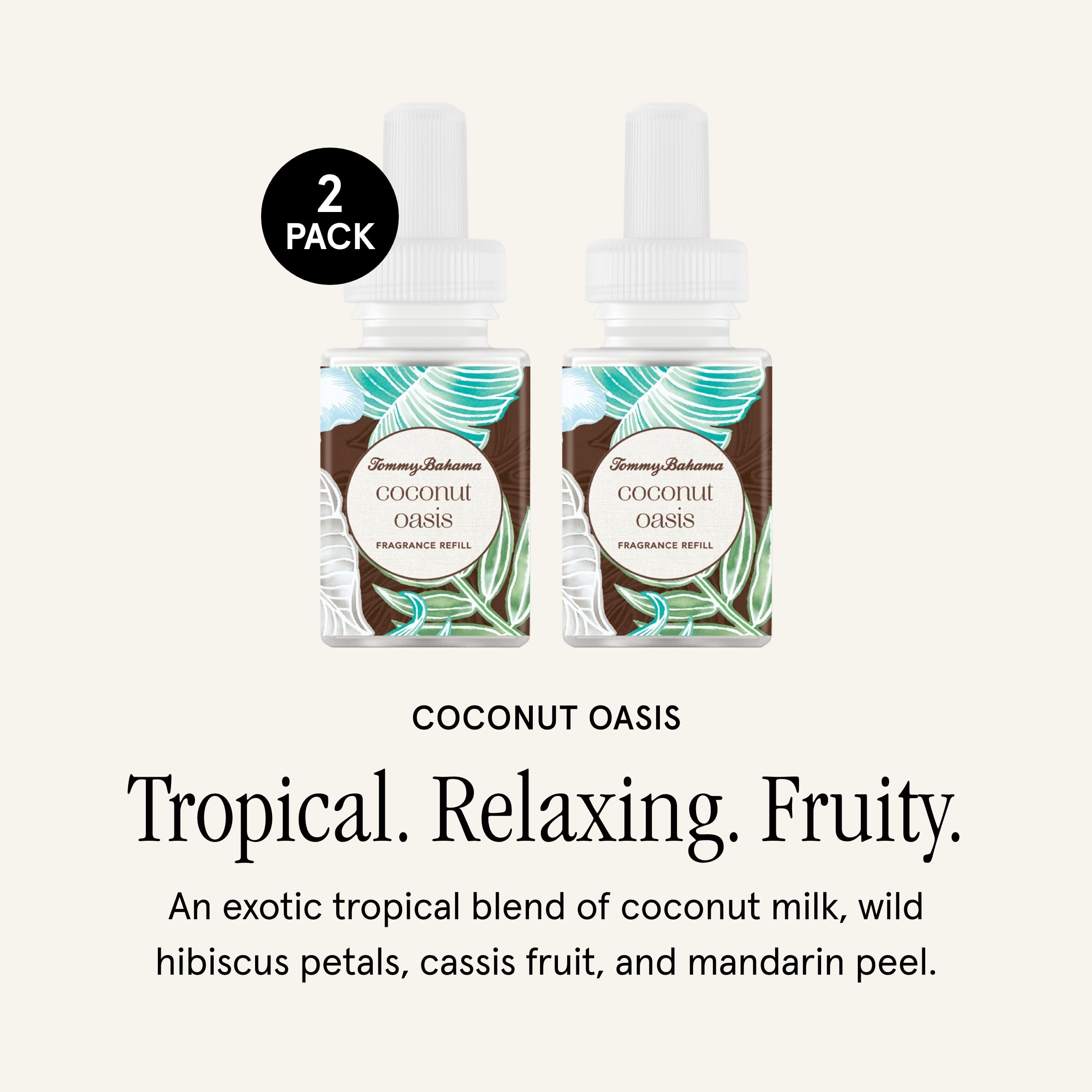 Pura Tommy Bahama diffuser bottle and pack shown for easy setup and aroma enrichment.
