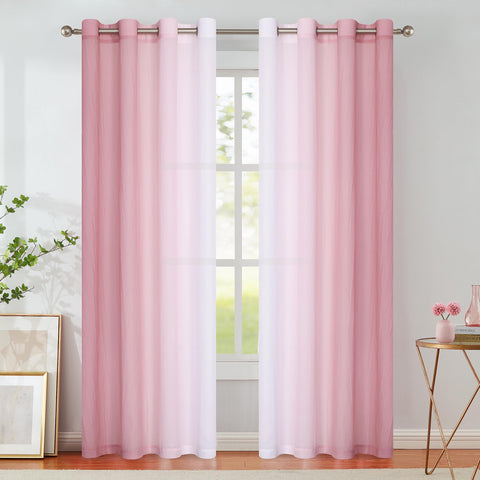 Purainbow pink ombre chiffon curtain panel showing soft gradient light diffusion