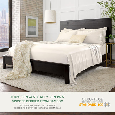 Pure Bamboo California King flat sheet draped for silky softness