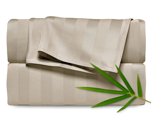 Pure Bamboo California King sheets in jacquard sand offer cooling, silky softness for hot sleepers.