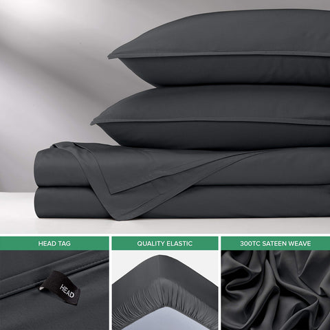 Pure Bamboo charcoal bed setup with full sheets spread on a cool inviting bed.