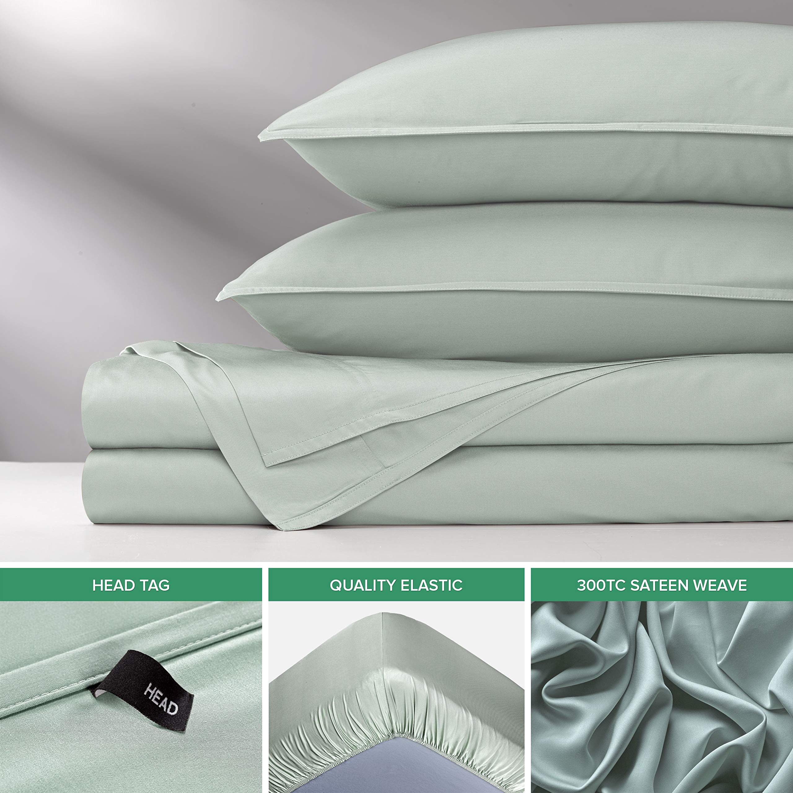Pure Bamboo full sheets sea glass bedroom scene in calming coastal color