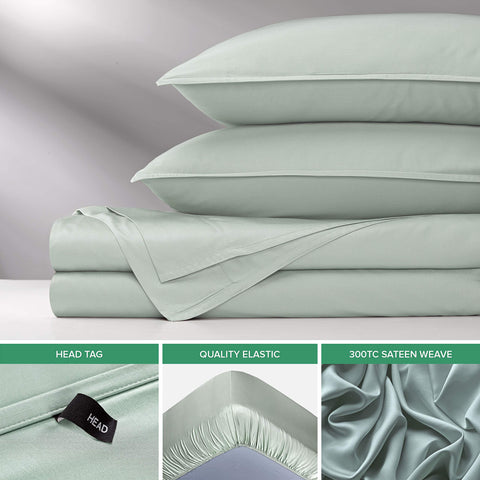 Pure Bamboo full sheets sea glass bedroom scene in calming coastal color
