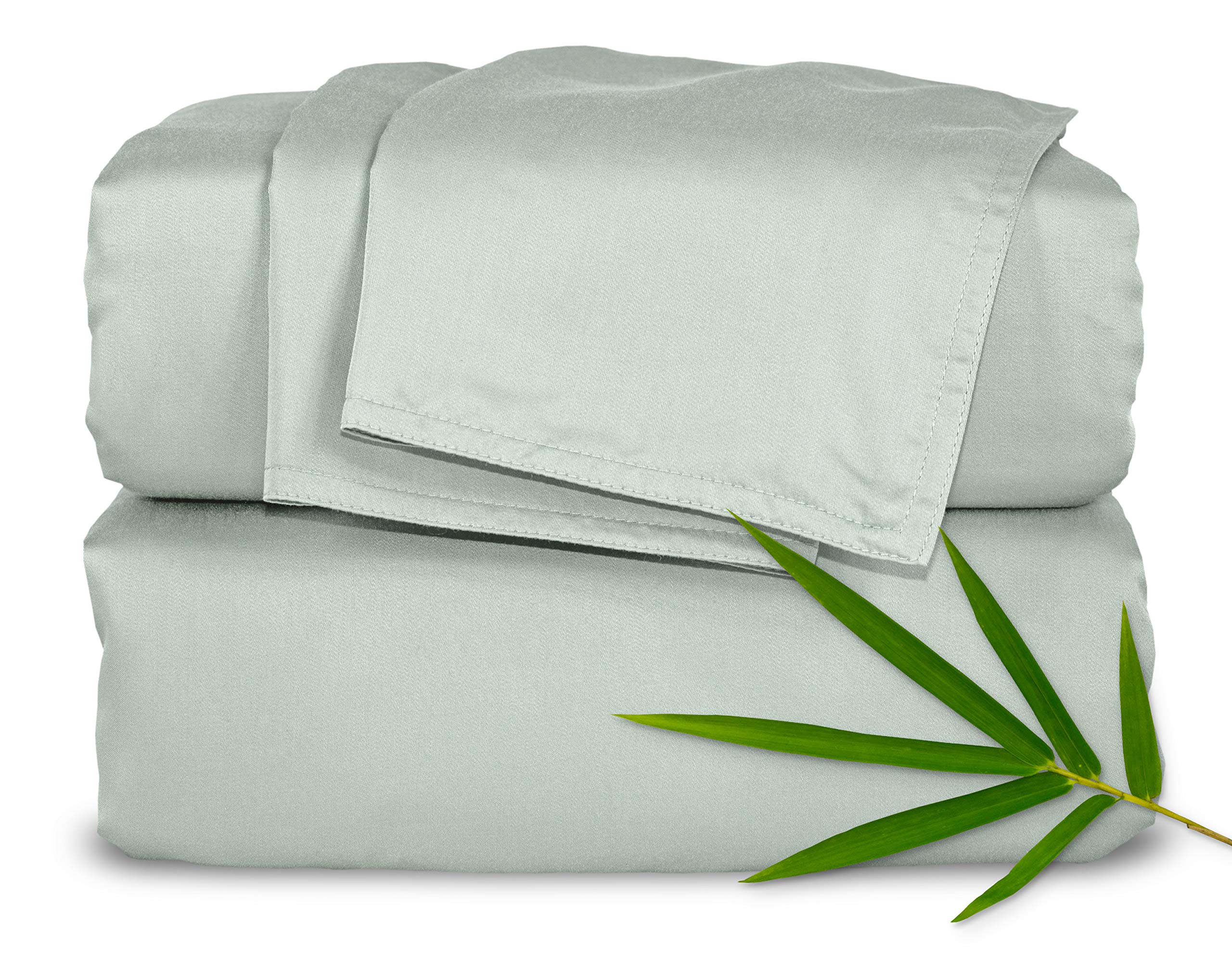 Pure Bamboo full sheets sea glass flat sheet shows silky soft cooling texture