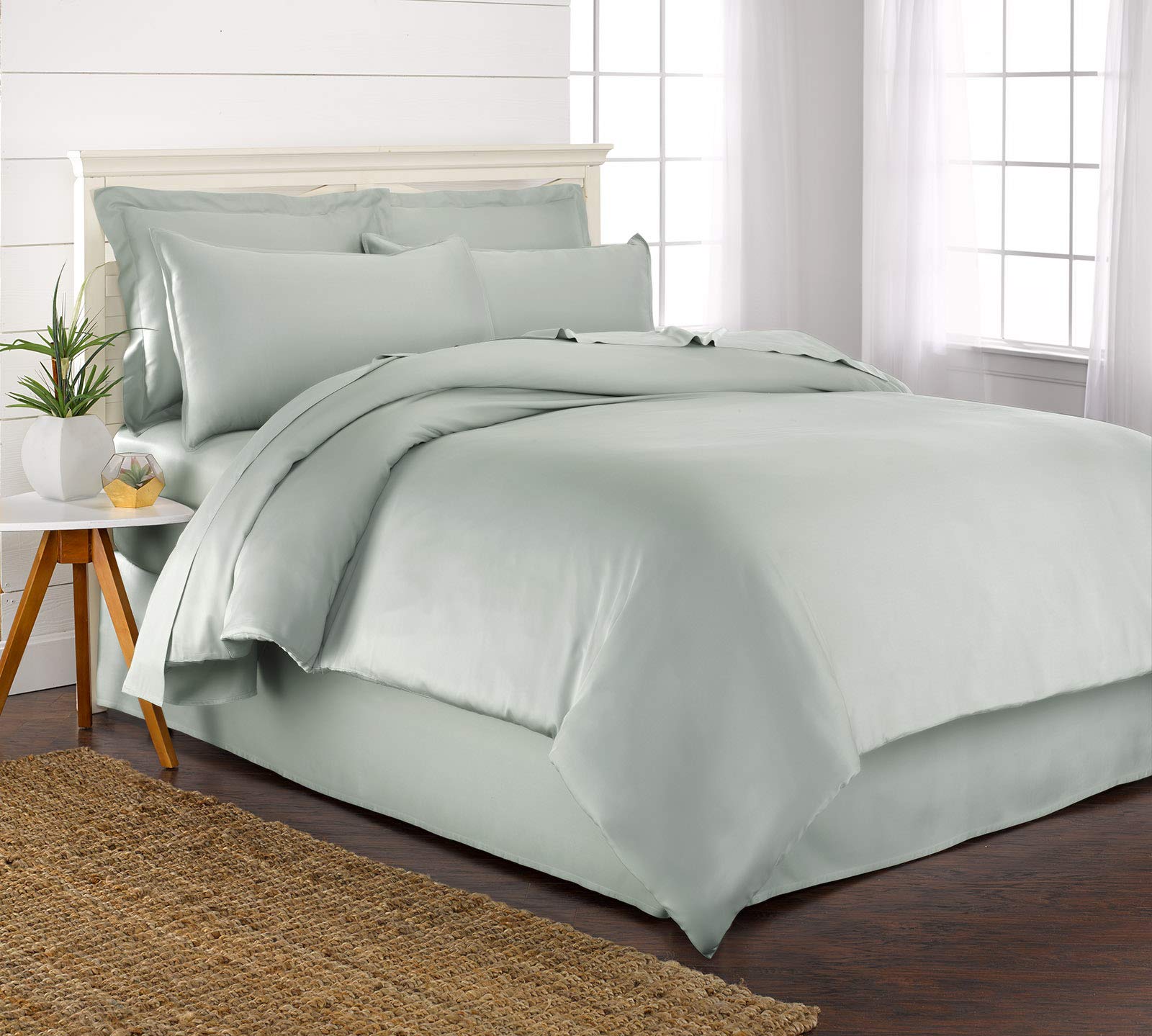Pure Bamboo King Duvet Cover Sea Glass close-up showing silky softness and cooling touch