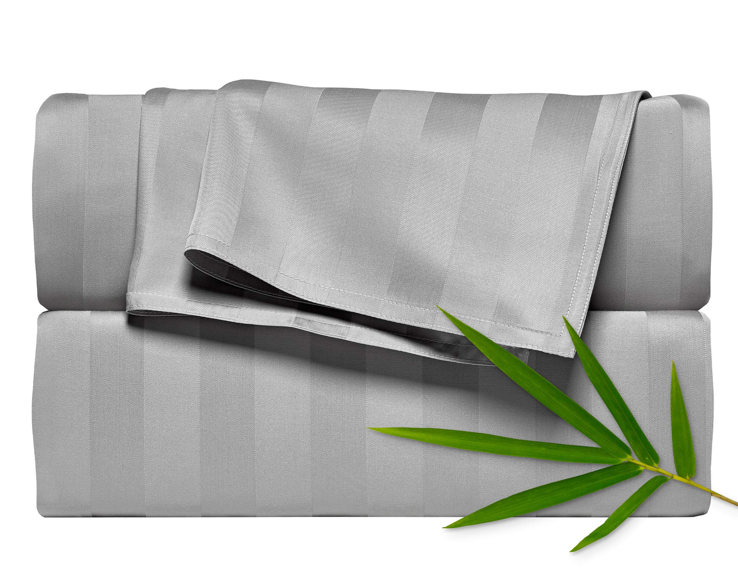 Pure Bamboo king sheets four-piece set displayed on a king bed for a complete bedding look with soft finish