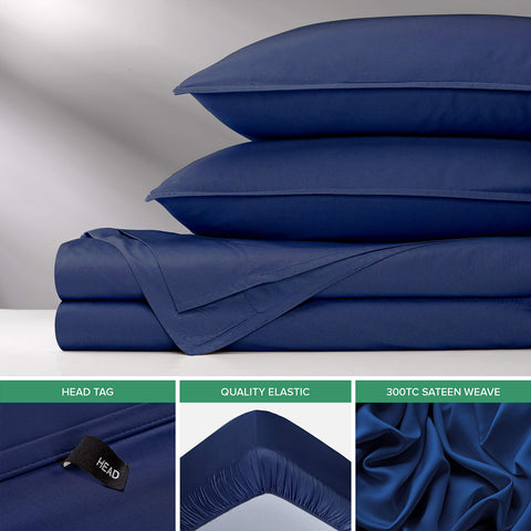Cobalt blue Pure Bamboo King Sheets laid neatly on a bed
