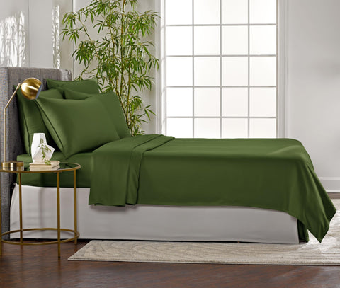 Pure Bamboo King Sheets deep-fitted pockets fit mattresses up to 16 inches.