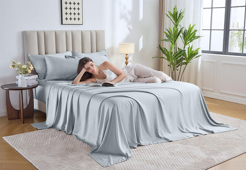 Pure Bamboo King Sheets deep fitted pocket up to 16 inches for secure mattress fit.