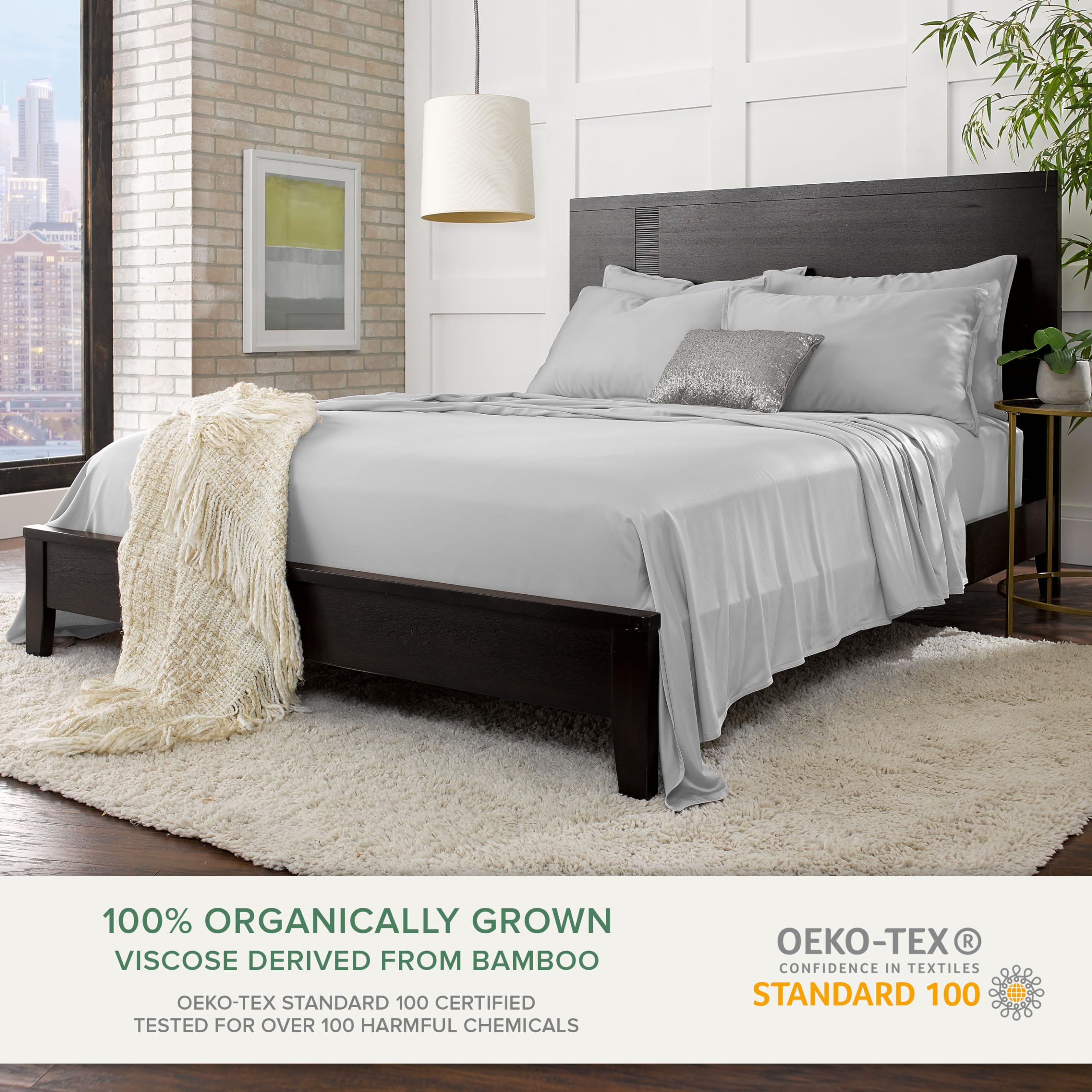 Fitted-sheet close-up on Pure Bamboo King Sheets showing deep-pocket fit