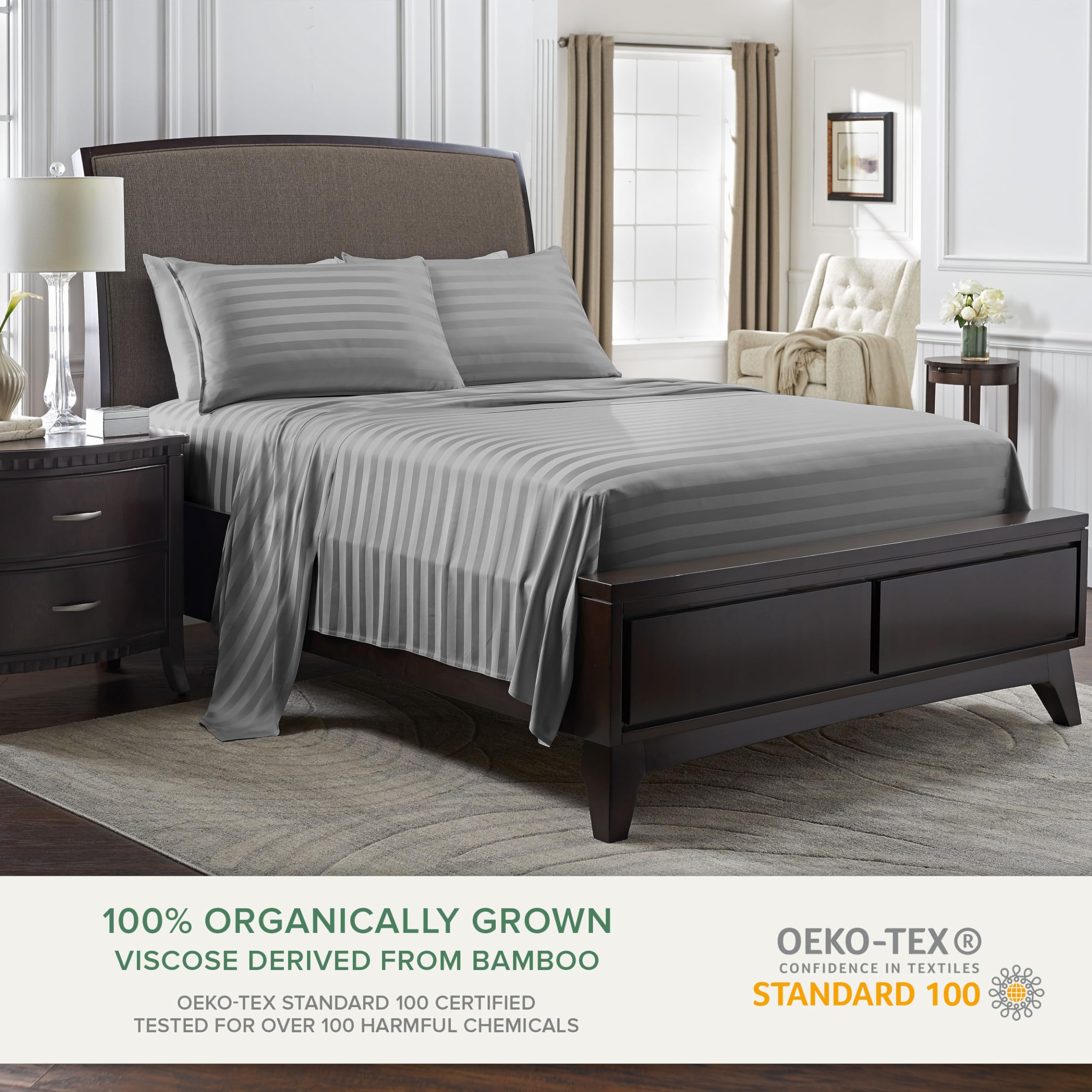 Close-up of Pure Bamboo king sheets flat sheet showing silky sateen weave.