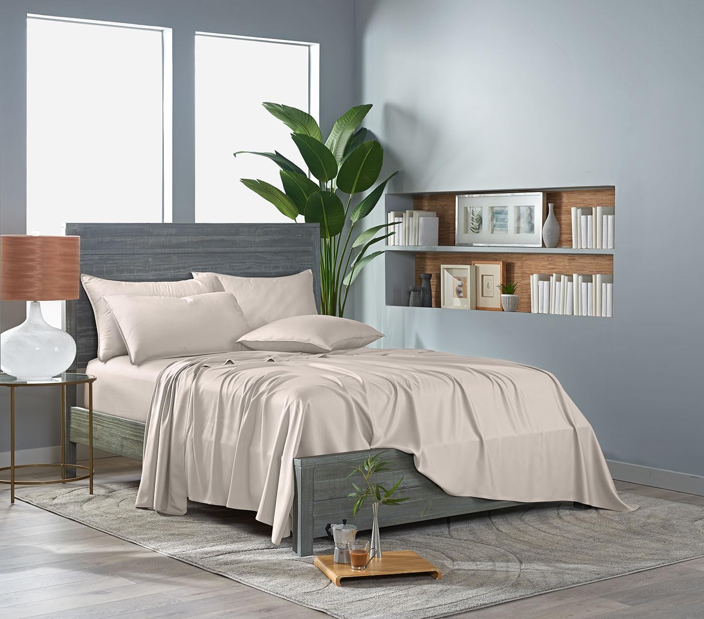 Pure Bamboo king flat sheet and pillowcases offer breathable, moisture-wicking luxury.