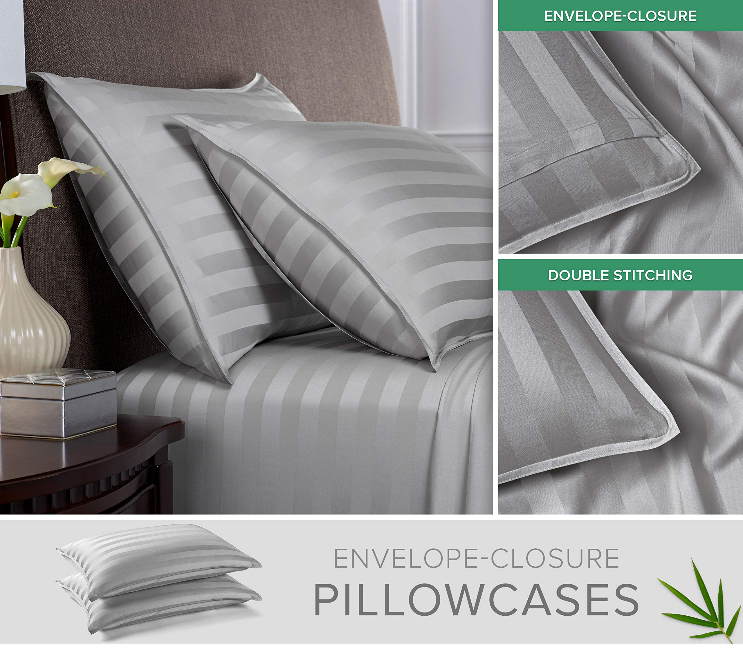 Flat sheet from Pure Bamboo king set draped smoothly over the bed