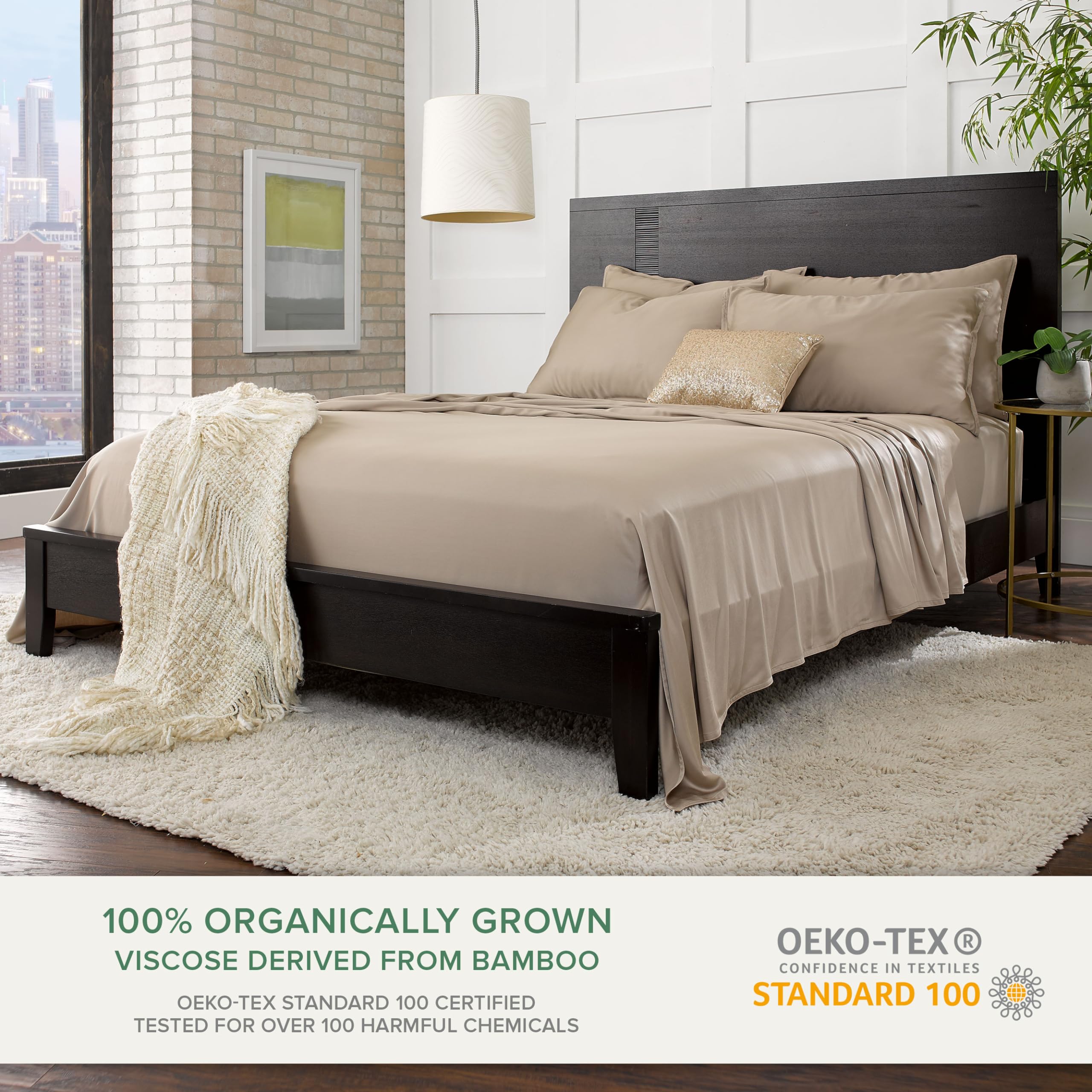 Pure Bamboo king flat sheet showcases silky, breathable luxury for all-season comfort.