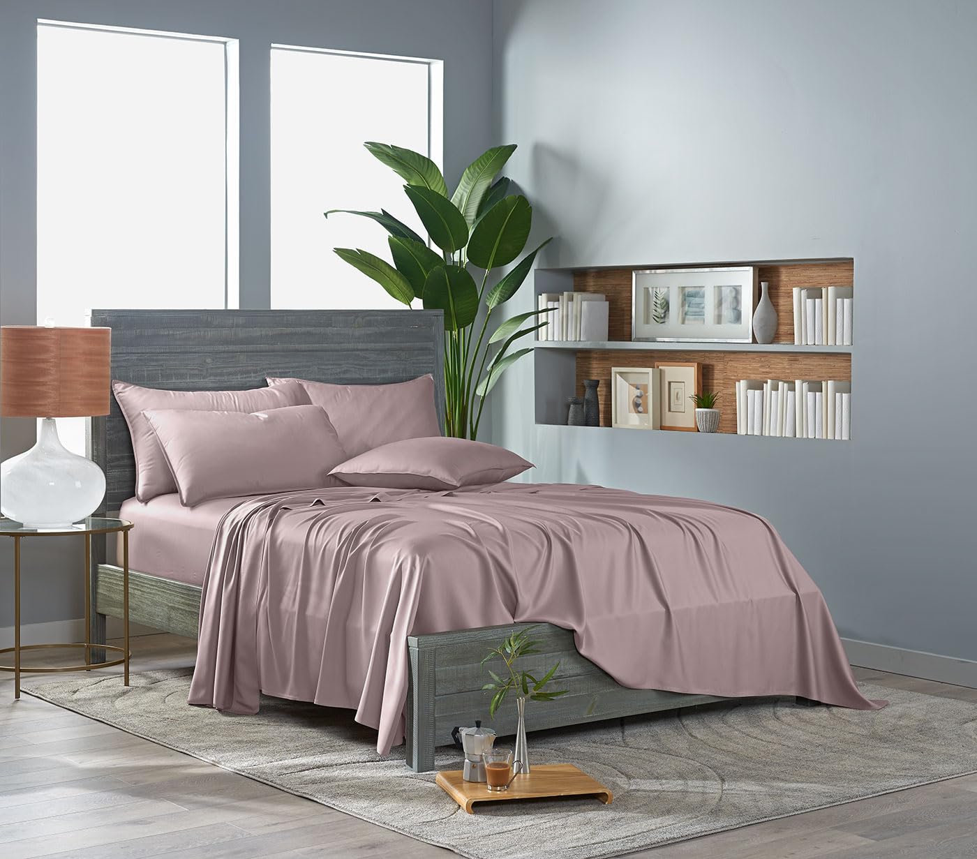 Pure Bamboo king sheets four-piece-set with durable easy-care design.