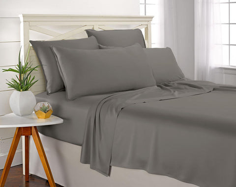 Pure Bamboo King Sheets graphite color adds modern style.