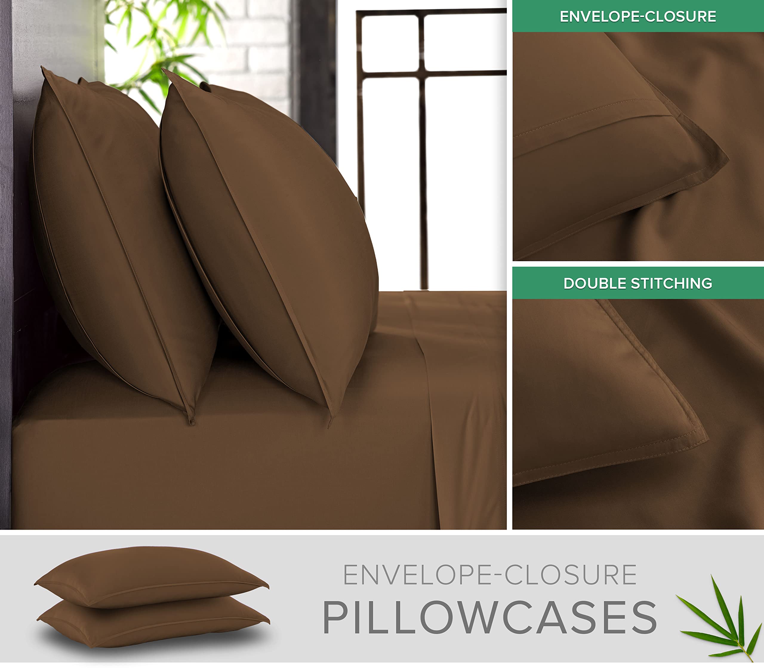 Pure Bamboo king sheets pillowcases with envelope closures stay in place
