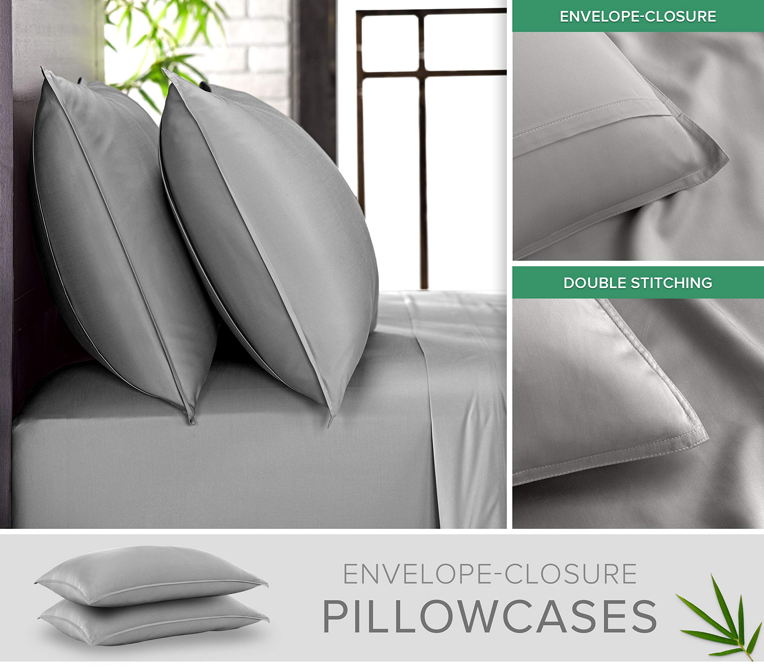 Pure Bamboo king pillowcases with envelope closure and durable double stitching.
