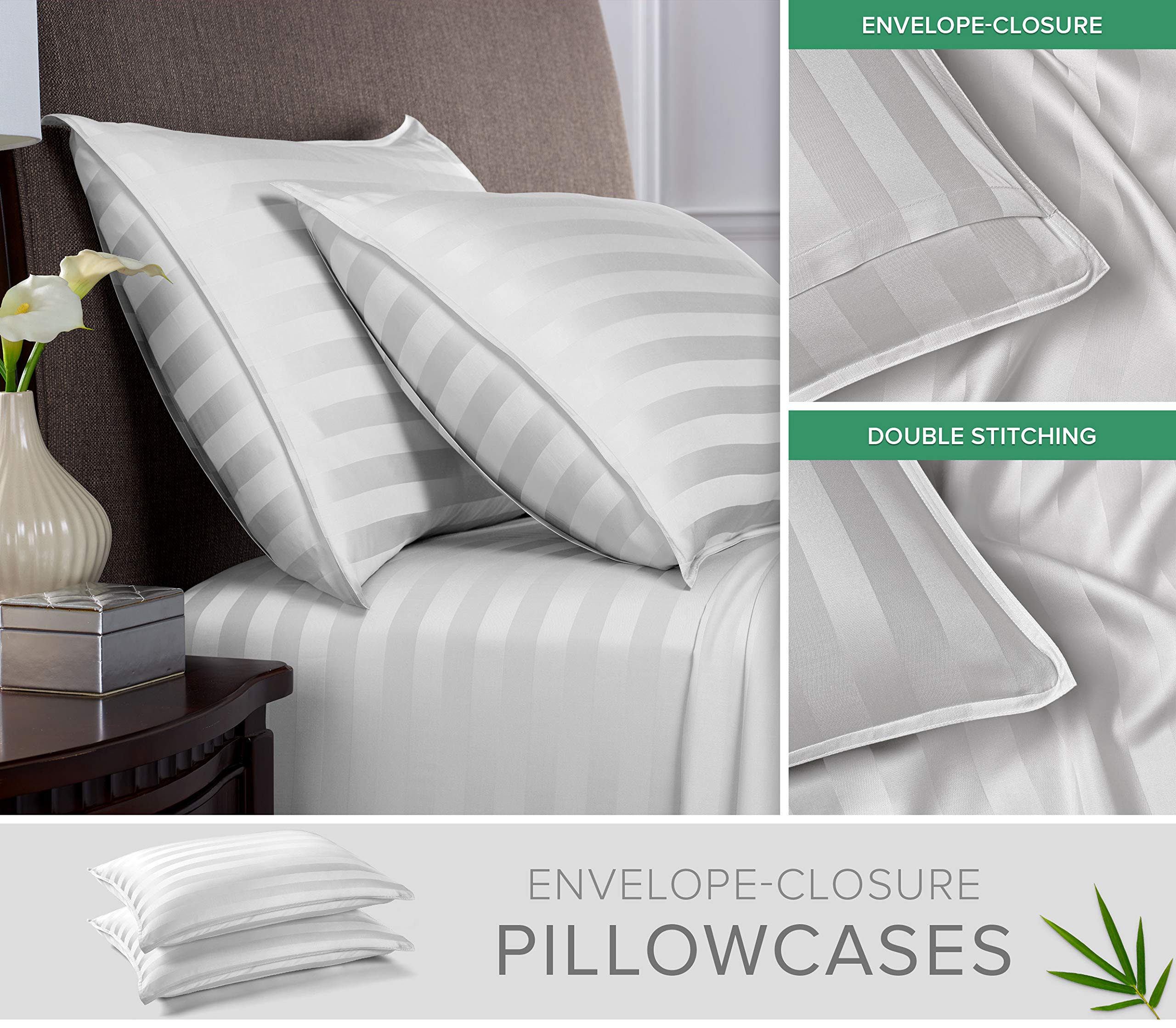 Pure Bamboo King Sheets pillowcases with overlap closure for secure sleep