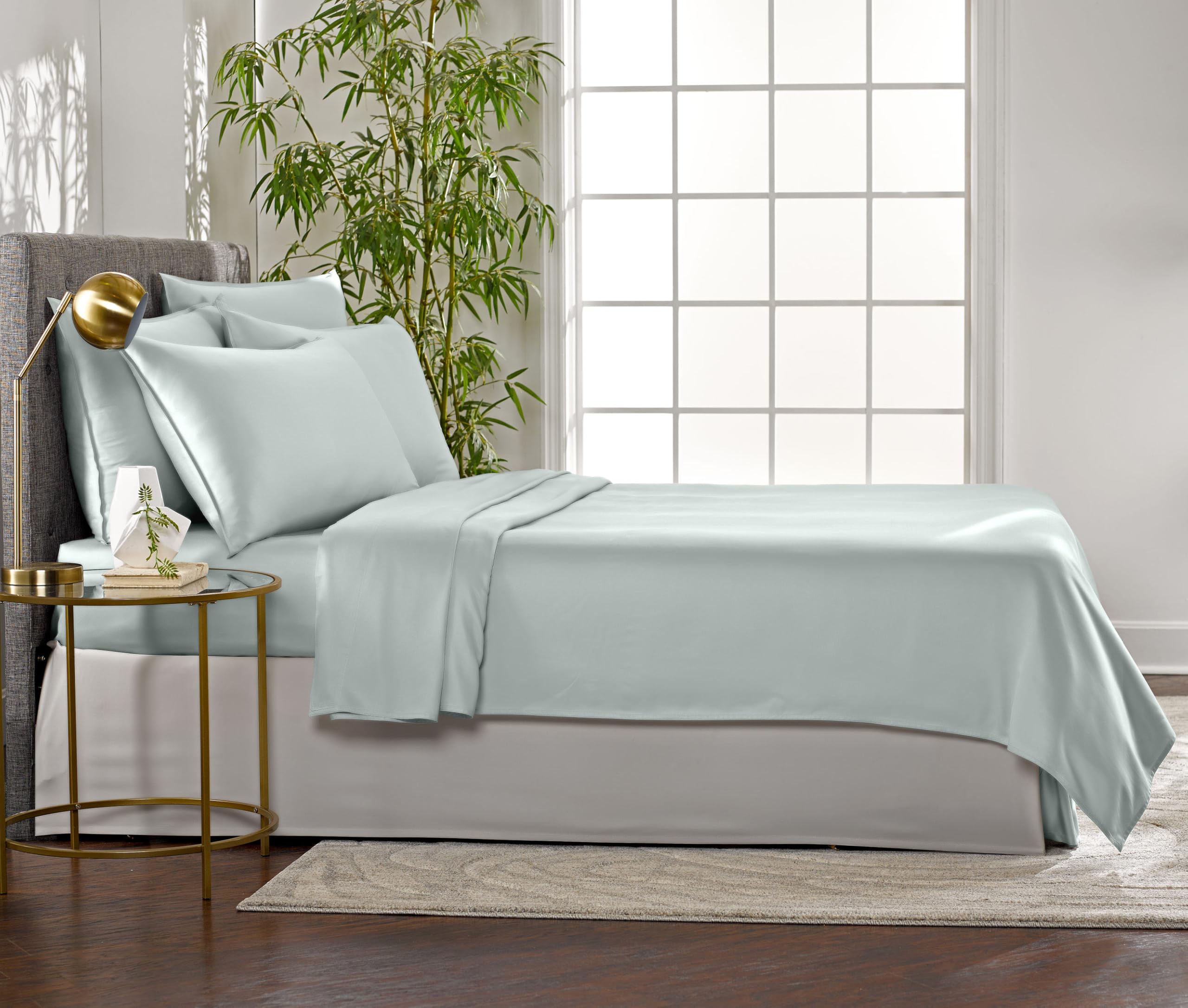 Close-up of Pure Bamboo King Sheets Sea Glass fabric reveals soft fibers