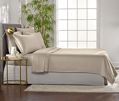 Pure Bamboo king sheets stitching detail emphasizes double-stitched seams for longevity.