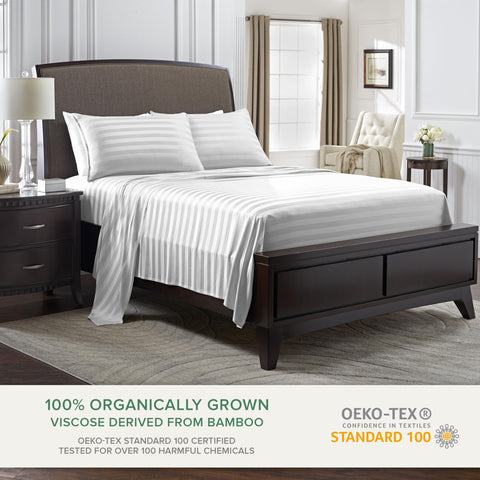 Pure Bamboo queen fitted sheet corner with deep elastic for a snug fit.
