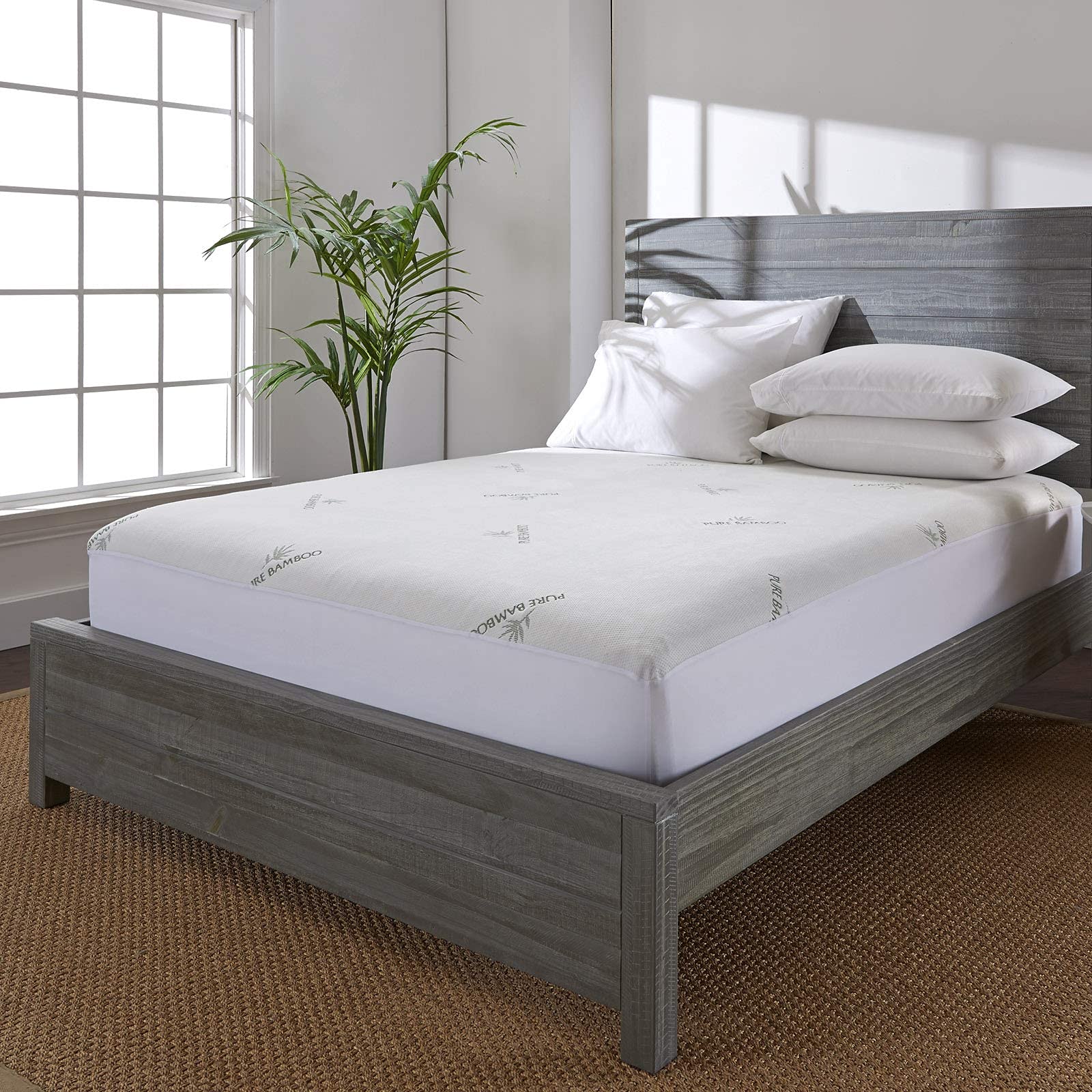 Pure Bamboo Queen mattress protector top view protects against spills
