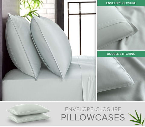 Pure Bamboo Queen Pillowcase Sea Glass folded displays durable double stitching construction